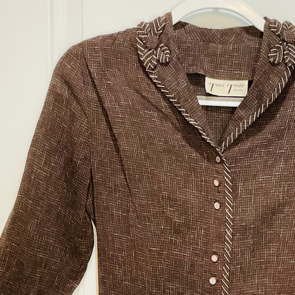 TONI TODD Original vintage 1940s brown button up rayon bows‎ maxi pockets dress - Picture 11 of 16